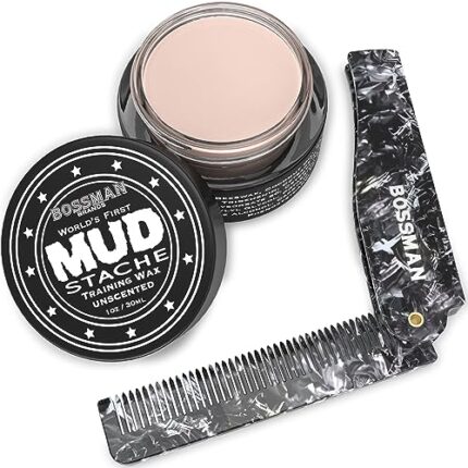 Bossman Mustache Wax and Folding Comb for Men - Men's Grooming Kit for Styling and Shaping Mustache and Beard - Portable and Convenient for Travel