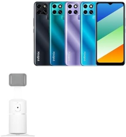 BoxWave Stand and Mount Compatible with Infinix Smart 6 Plus (India) - PivotTrack360 Selfie Stand, Facial Tracking Pivot Stand Mount - Winter White