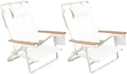 Business & Pleasure Co. Holiday Tommy Chairs - Set of 2 Reclining Backpack Beach Chairs - Antique White, 2-Pack