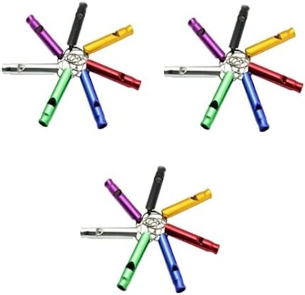 CLISPEED 18 pcs with Chain Referee Emergency Random for Survival Ring Aluminum Camping Color Whistles Hiking Climbing Key