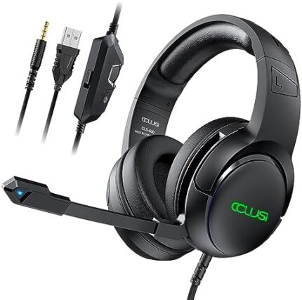 COLUSI C600 Wired 3.5mm AUX Gaming Headset with Hidden-Type Microphone,One Key Mute,Self-Adjustable Over Ear Earmuffs,in- Line Audio Control Gaming Headphone