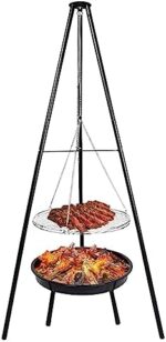 Camping Tripod Grill, Hanging Tripod Camping Stove, Outdoor Tripod Barbecue Stove Height Adjustable Campfire Cooking Pot for Barracks Garden BBQ, with Barbecue Net and Grill