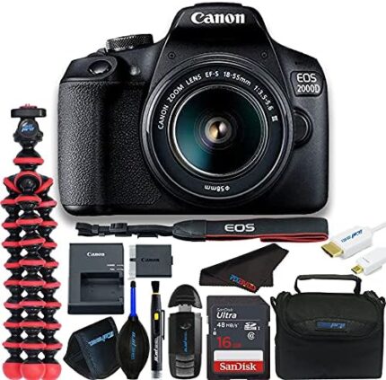 Canon EOS 2000D / Rebel T7 Digital SLR Camera Body w/EF-S 18-55mm f/3.5-5.6 Lens 3 Lens DSLR Kit + Pixibytes Basic Bundle (International Bundle) (Renewed)