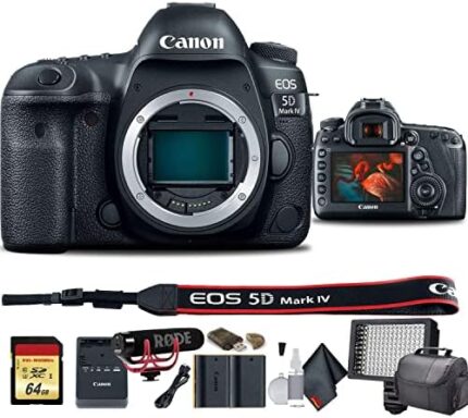 Canon EOS 5D Mark IV DSLR Camera (International Model) (1483C002) W/Bag, Extra Battery, LED Light, Mic, Filters and More (Renewed)