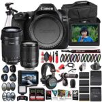 Canon EOS 80D DSLR Camera with 18-135mm Lens (1263C006) + EF-S 55-250mm Lens + 4K Monitor + Headphones + Mic + 2 x 64GB Cards + Case + Corel Photo Software + Pro Tripod + More (Renewed)