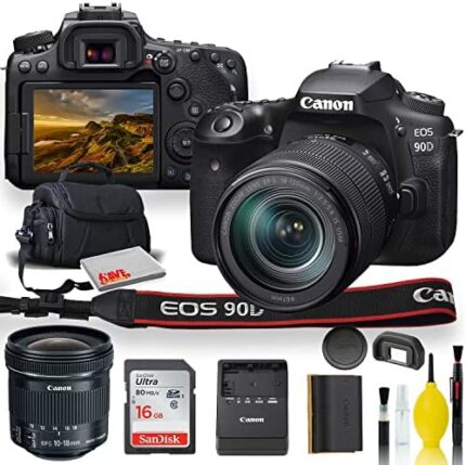 Canon EOS 90D DSLR Camera with 18-135mm Lens, Sigma 18-35mm, Canon EF-S 55-250mm, Canon EF-S 10-18mm, Soft Padded Case, Memory Card, More - Triple Lens Set (International Model) (Renewed)
