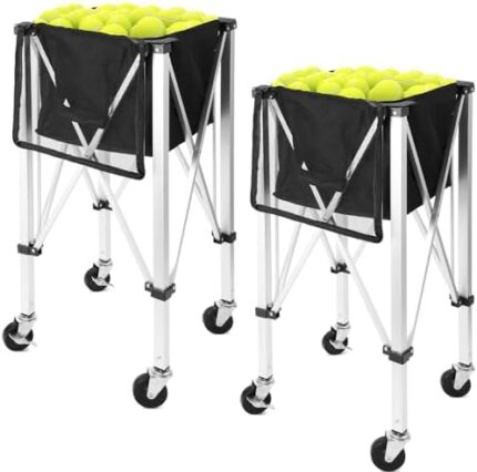 Ceenna 2 Pack Tennis Ball Basket with Wheel Tennis Hopper Cart Holds 150 Balls, Portable Sports Teaching Cart on Wheels with Storage Bag Lightweight for Easy Picking up Ball Collector