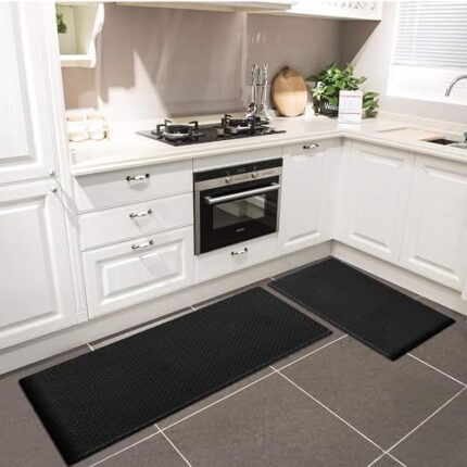 Cenivi 2PCS Kitchen Rugs, Kitchen Mat, 47 Inches Cushioned Anti-Fatigue Kitchen Rug, Kitchen Mats for Floor, Non-Slip Kitchen Rugs Sets of 2, Waterproof Kitchen Mat 17.3"×30"+17.3"×47",Black