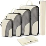 Compression Packing Cubes, 6 Set Packing Cubes for Suitcases, Compression Suitcase Organizer Bags Set for Travel Essentials, Lightweight Luggage Travel Cubes Travel Accessories (White Opal)