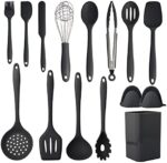 Cooking Utensils Set,Silicone Kitchen Utensil Set 15PCS,Non-Stick Silicone Kitchen Utensils,Heat Resistant 446°F Kitchen Tool Set,kitchen essentials for new home(Non Toxic) Black