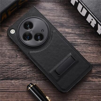 DAYJOY Elegant Leather Stand Case Compatible with OnePlus Open/Oppo Find N3,Slim Shockproof Anti-Scratch Anti-Fingerprint Protective Back Cover with Metal Kickstand (Black)