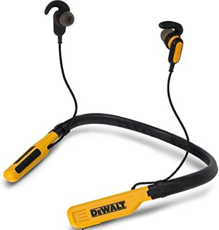 DEWALT Wireless Bluetooth Neckband Headphones — Neckband Earphones with 15H Playtime — Noise-Isolating Wireless Earbuds — Jobsite Pro Built-in Mic for Crystal-Clear Calls
