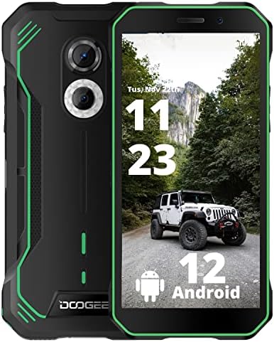 DOOGEE S51 Rugged Smartphone Unlocked Android 12, Helio G25 4GB+64GB 5180mAh Battery, Dual SIM 4G, 6.0" IPS HD, IP68 Waterproof IP69K Rugged Phone, NFC, AI Double Camera (12MP+2MP) 8MP Front Green
