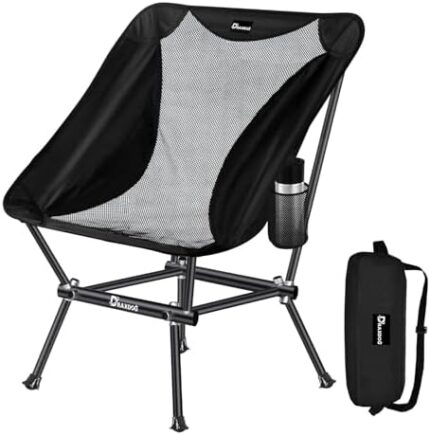 DRAXDOG Camping Chair, Compact Backpacking Chair, Portable Folding Chair, Beach Chair with Side Pocket, Lightweight Hiking Chair Low Back Chair WBAK-ZZ-V (Dark)