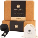 Dakini Wellness Cork Yoga Blocks 2 Pack | 9x6x3 Eco-Friendly, Natural Yoga Kit Includes Yoga Bag, Cork Yoga Block & Yoga Strap Set for Stretching, Workout and Pilates