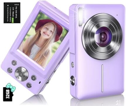 Digital Camera, 2023 Newest Camera for Kids with 32GB Card, 16X Zoom,1080P Point and Shoot Digital Camera with Anti-Shake, Timestamp, Flashlight, Compact Travel Camera for Teens, Girls,Boys, Purple
