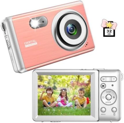 Digital Camera 4K, Ultra HD Kids Camera 48MP Vlogging Camera for YouTube, Point and Shoot Digital Cameras with 32GB SD Card, 18X Zoom, Anti Shake for Boys Girls Kids Teens Beginner (Pink)