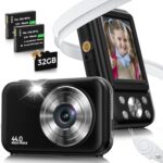 Digital Camera, FHD 1080P 44MP Kids Camera for Photography with 32GB Card, 16X Zoom Point and Shoot Digital Camera with Fill Light, Anti-Shake Compact Small Camera for Teens Boys Girls (Black)