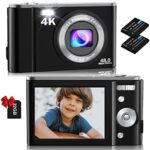 Digital Camera, Nsoela 4K FHD 48MP Kids Camera with 32 GB Card, Compact Point and Shoot Camera, 2.8" LCD Screen,16X Digital Zoom, Portable Mini Kids Camera for Teens,Students,Children (Black)