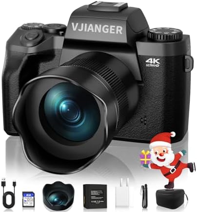Digital Camera VJIANGER 4K Vlogging Camera 64MP Mirrorless Cameras for Photography with WiFi, 52mm Fixed Lens, 4.0" Fixed Touch Screen, 32GB SD Card & Camera Bag(W05-BlackS1)