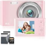 Digital Camera,NIKICAM Kids Camera 2.7K 44MP with 32GB SD Card, 2.4 Inch Point and Shoot Camera with 16X Digital Zoom, Small Compact Digital Camera for Teens Students Boys Girls Seniors（Pink4）