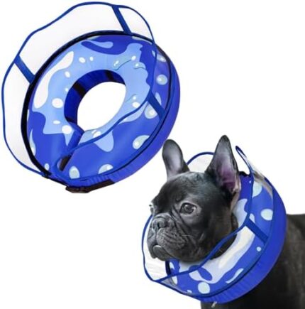 Dog Donut Collar, Soft Inflatable Dog Cone for Post-Surgery Care, Comfortable and Convenient Cones with Enhanced Anti-Licking Shield for Small Medium Large Dogs (DB,L)