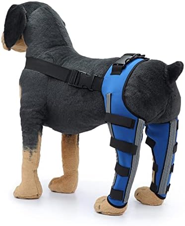 Dog Knee Brace Adjustable Dog Double Rear Leg Brace with Metal Hinged Flexible Support and Reflective Seat Belts Dog Acl Brace Hind Leg Blue (XS)
