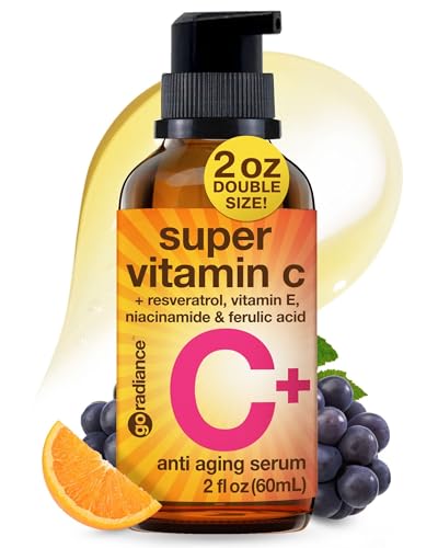 Double Size (2OZ) Super Vitamin C Serum for Face w/Niacinamide Serum, 5% Vitamin C Face Serum w/Hyaluronic Acid & Resveratrol, Anti-Aging Brightening Serums for Skin Care, Facial Serum Vitamina C, E