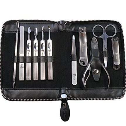 Dr.Heally Manicure Set Professional Pedicure Kit 11 Pieces Stainless Steel Cuticle and Nail Care Tools Grooming Kit for Man Women Travel Case