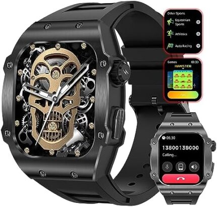 Dvtlfrj Smart Watch for Men Military-Grade Sports Watch Waterproof Fitness Watch 1.91 Super Large HD Touch Screen Heart Rate Monitor Bluetooth Call for iOS Android Phone，55Black