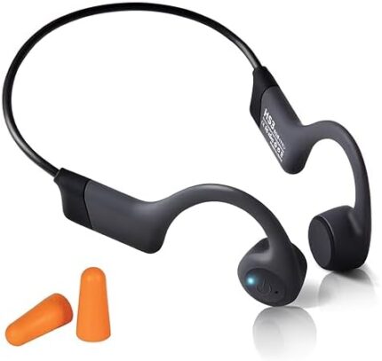 ECOAMICA Bone Conduction Headphones, Open-Ear Wireless Bluetooth Workout Headphones with Microphones, 20H Playtime, Waterproof Wireless Earphones for Sports, Running, Hiking, Cycling, with Earplugs