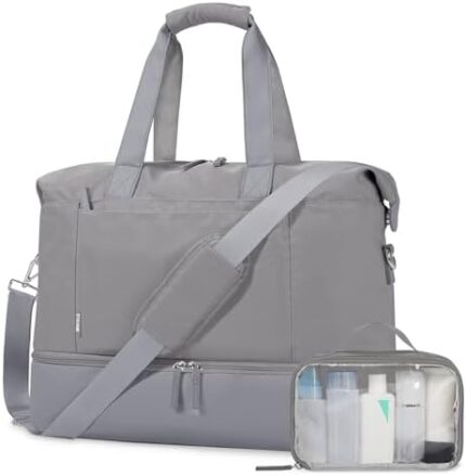 ETRONIK Weekender Bag with 15.6" Laptop Compartment, 30L Travel Duffle Bag with Shoe Compartment & Wet Pocket, Carry On Overnight Bag with Toiletry Bag for Women, Gym Tote Bag Hospital Bag, Grey