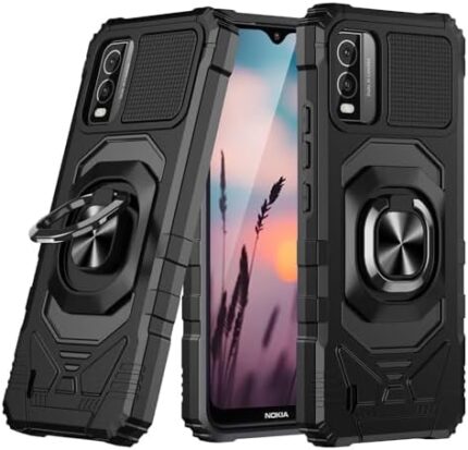 Eaglecell - for Nokia C210 - Shockproof Protective Phone Case w/Ring Stand - RS7 Black