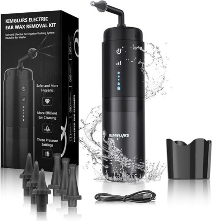 Ear Wax Removal Kit - Water Powered Ear Cleaner with 3 Pressure Modes, Ear Irrigation Flushing System Electric Ear Cleaning Tool for Adults & Kids with Basin & 6 Tips(Black)