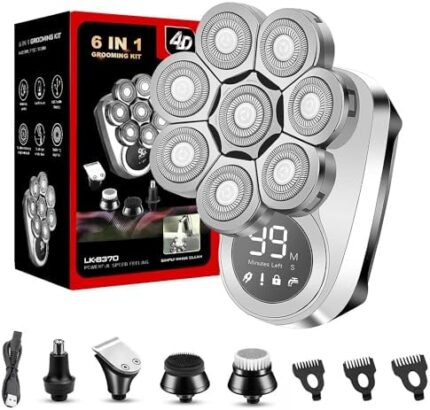 Electric Shaver for Men,8D Head Shavers for Bald Men,Upgraded 6-in-1 Mens Grooming kit,USB Rechargeable,IPX6 Waterproof,Hair Clippers,Nose Trimmers,Led Display