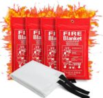 Emergency Fire Blanket-Fire Suppression Blanket for Kitchen, 40” x 40",Fire Blanket forfor Emergency Surival, Fiberglass (4-Pack)