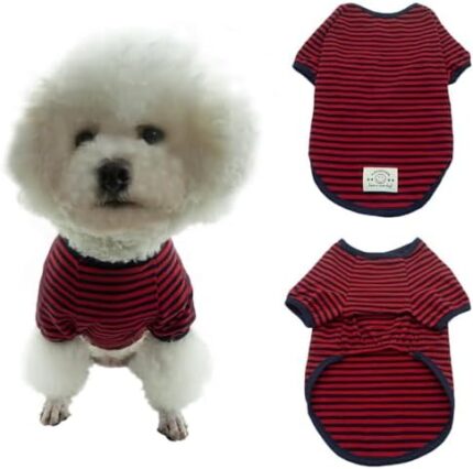 EnigmaGoods Dog Shirt Light Elastic Soft Comfortable Breathable Cotton Pet Apparel Safe Care for Small Medium Dogs & Cats Stylish Thick Striped Design for Puppies Ideal for Everyday Wear L/Blue-red
