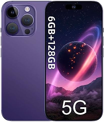ExAchat A14 Pro Max 5G Phone Unlocked, Android 13 Phone Unlocked 6GB+128GB 6.82" FHD+ Display 120HzD 64MP Camera 6800mAh Dual SIM 5G Smartphone GPS/Fingerprint/Face ID (Purple)