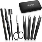 Exquisite Eyebrow Kit - 8 in 1 - Eyebrow Tweezer Kit 4 PCs - Eyebrow Shaping Kit - Multipurpose Eyebrow Grooming kit - Eyebrow Razor, Eyebrow Brush and Comb, Pencil, Eyebrow Scissors in Padded Case