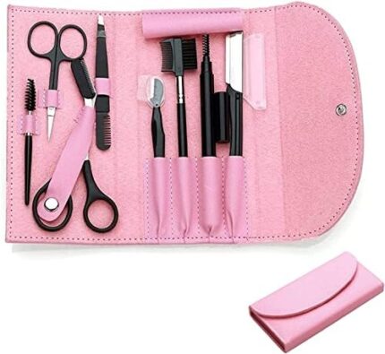 Eyebrow Kit,8-Pack - Eyebrow Tweezers For Women Set Eyebrow Grooming Set include Stainless Steel Eyebrow Razor Eyebrow Brush Eyebrow Scissors Eyebrow Pen with Leather Bag (pink)