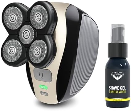 FLEXSERIES™ and Shave Gel - Sandalwood Shaving Gel and Head Shaver for Bald Men, Wet & Dry Electric Skull Shaver, Waterproof Rotary Blades, Cordless, Rechargeable, 5-in-1 Grooming Kit: Clippers, Guar