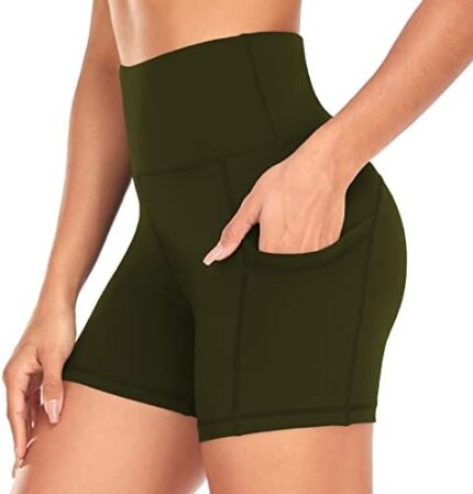 FULLSOFT Women's 5" High Waist Biker Shorts-Workout Yoga Running Gym Spandex Tummy Control Shorts Side Pockets
