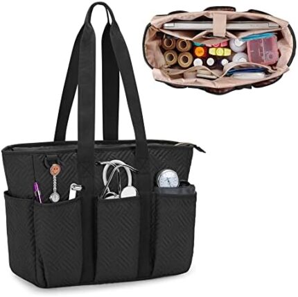 Fasrom Nurse Tote Bag for Work Nurses, Clinical Bag for Nursing Students and Home Health Care Staff, Black (Empty Bag Only)