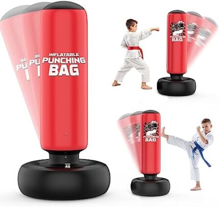Finditop Punch and Kick Punching Bag for Kids, Active Kids Workout Exercise Boxing Game. Durable Inflatable Punching Bags Kids Birthday Gifts for Small Boys&Girls, Red,Blue