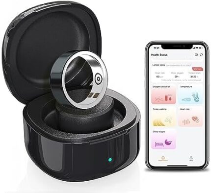 Fitiger Health Ring Fitness Tracker Smart Ring for Heart Rate, Sleep Tracking, Blood Oxygen, Pedometer, Body Temperature with APP, Portable Charging Case for Women & Men (Updated)