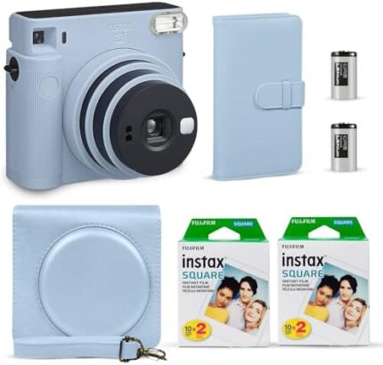 Fujifilm Instax Square SQ1 Instant Camera Glacier Blue + Fuji Instax Film Value Pack (40 Sheets) + Shutter Accessories Bundle, Includes Style Compatible Carrying Case, Photo Album 108 Pockets