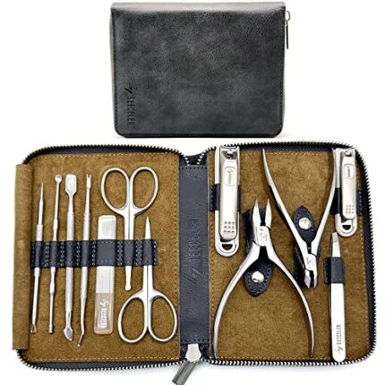 GEECELER Ultimate Nail Grooming Kit for Men/Women,12 Piece-Gift Set, Multi-Purpose Manicure, Pedicure & Facial Tools, Professional Nail Clipper Set with Travel Case.(Black)