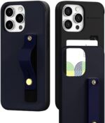 GOOSPERY SlideTok Compatible with iPhone 15 Pro Max Case, Card Holder Phone Finger Grip Band Loop Stretch Kickstand 2 Card Storage Dual Layer Protective Bumper Wallet Cover, Navy