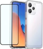 GTBDEKI Clear Case for Redmi 12 Case, Poco M6 Pro with HD Screen Protector Case, Shockproof Clear Hard PC + TPU Bumper Protective Cover for Xiaomi Redmi 12 Crystal Clear