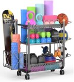 Garage Sports Organizermemofo, Home Gym Storage Organiser For Basketballs, Dumbbell Racks, Yoga Bands And Resistance Bands, Foam Shaft Storage Racks, Home Gym Storage Organiser With Hooks And Wheels